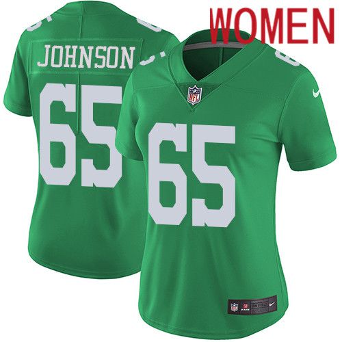 Women Philadelphia Eagles #65 Lane Johnson Nike Green Vapor Limited Rush NFL Jersey